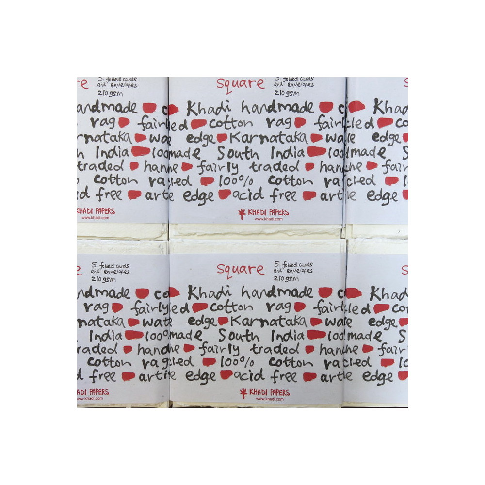 Handmade 100% cotton cards and envelopes 210 g - Khadi Papers - White 8 x 8 cm 10 pcs