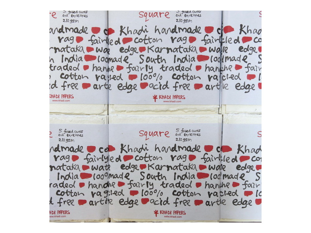 Handmade 100% cotton cards and envelopes 210 g - Khadi Papers - White 8 x 8 cm 10 pcs