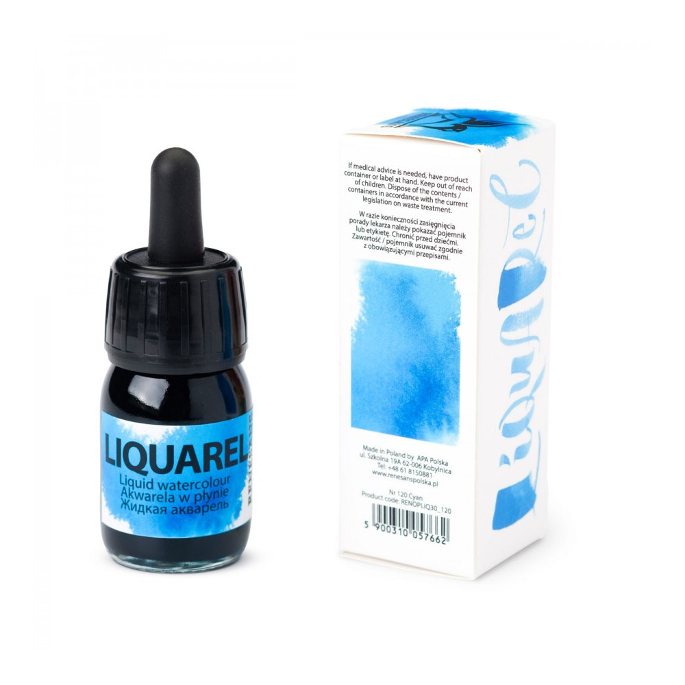 Farba akwarelowa w płynie Liquarel - Renesans - Cyan 30 ml