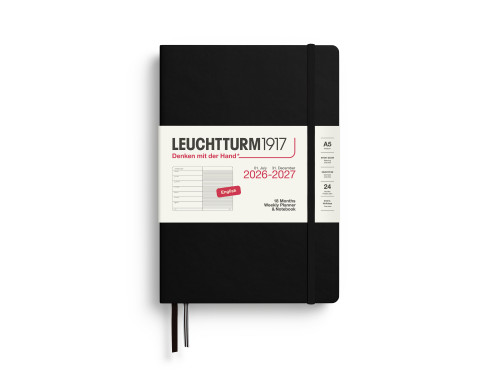 Planer tygodniowy z notatnikiem w linie 2026/2027 A5 - Leuchtturm1917 - Black