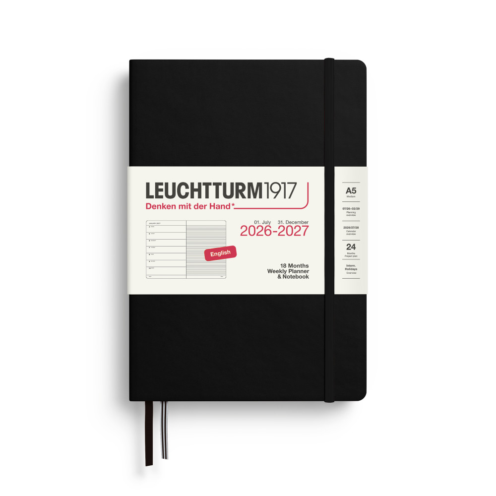 Planer tygodniowy z notatnikiem w linie 2026/2027 A5 - Leuchtturm1917 - Black