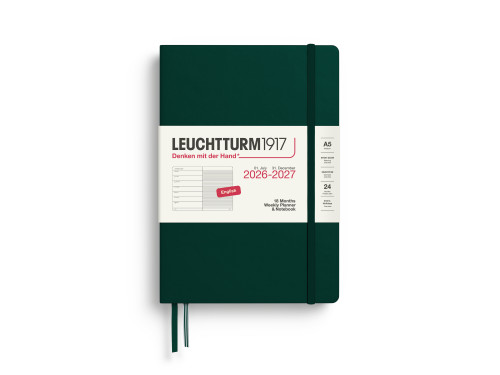Planer tygodniowy z notatnikiem w linie 2026/2027 A5 - Leuchtturm1917 - Forest Green