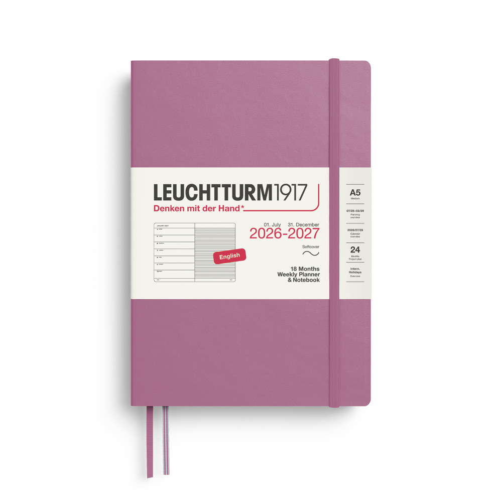Planer tygodniowy z notatnikiem w linie 2026/2027 A5 - Leuchtturm1917 - Dusty Rose
