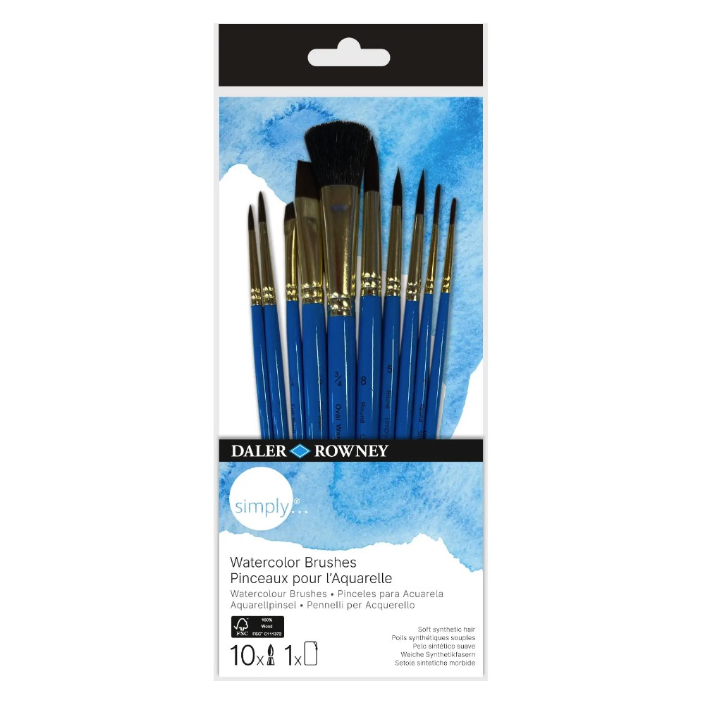 Zestaw pędzli do akwareli Simply Watercolor - Daler Rowney - 10 szt.
