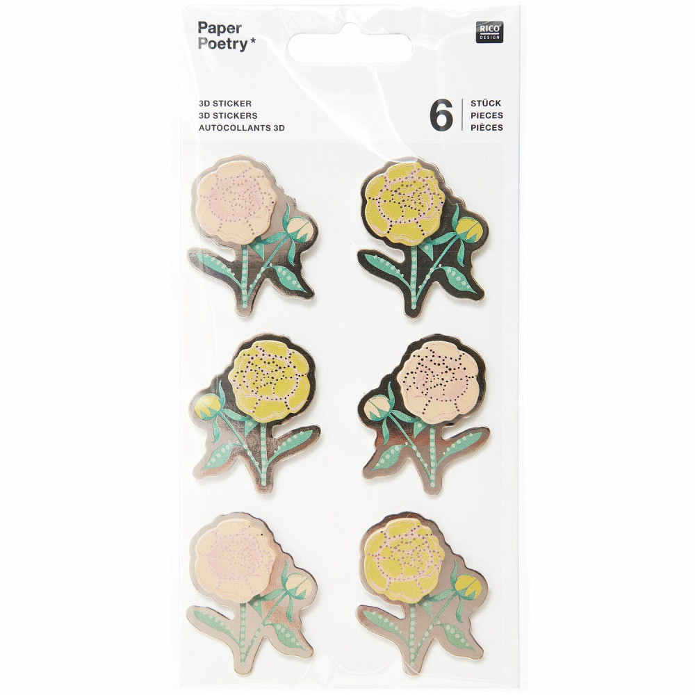 3D stickers Peonies - Paper Poetry - 6 pcs.