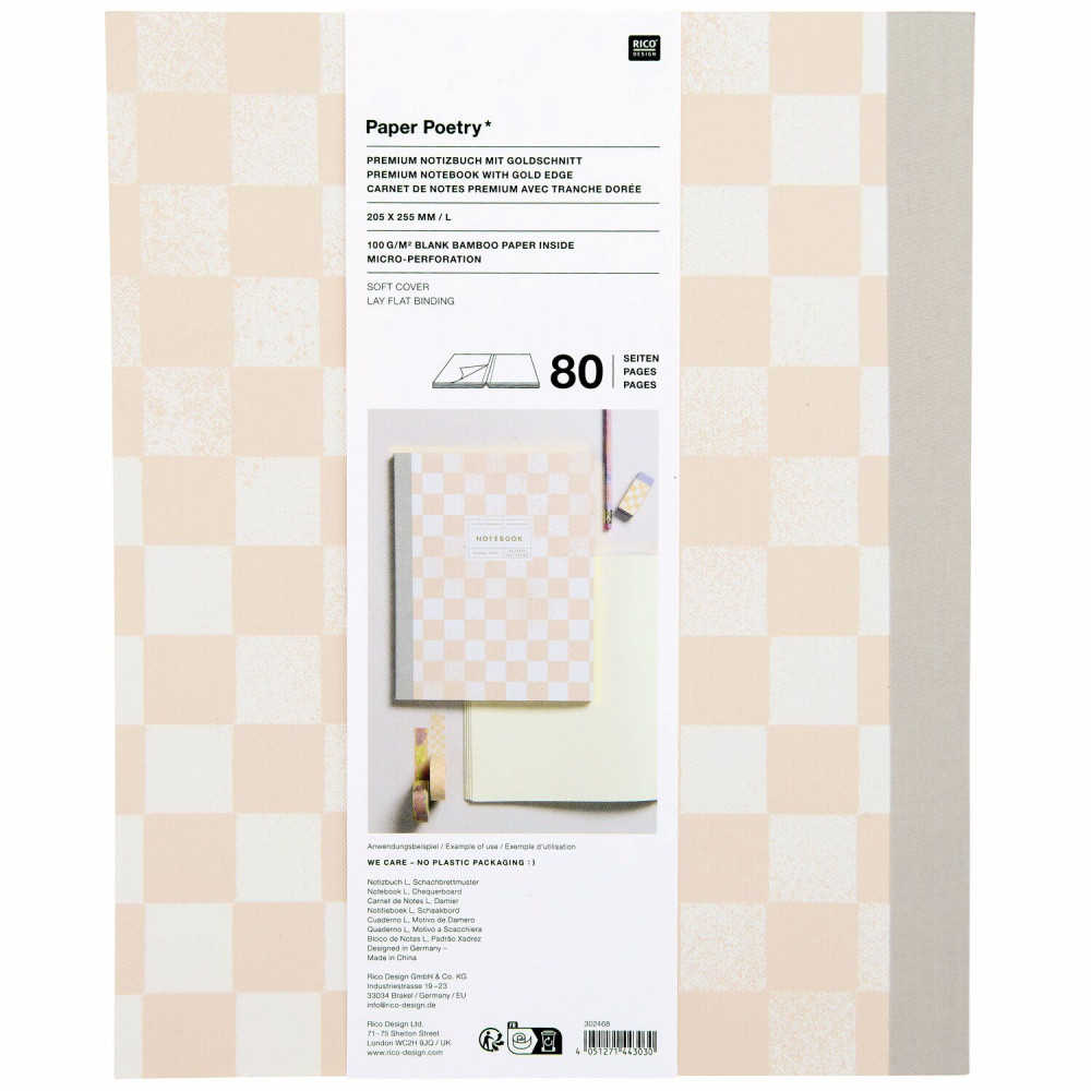 Plain notebook Checkerboard 20 x 25,5 cm - Paper Poetry - 80 sheets