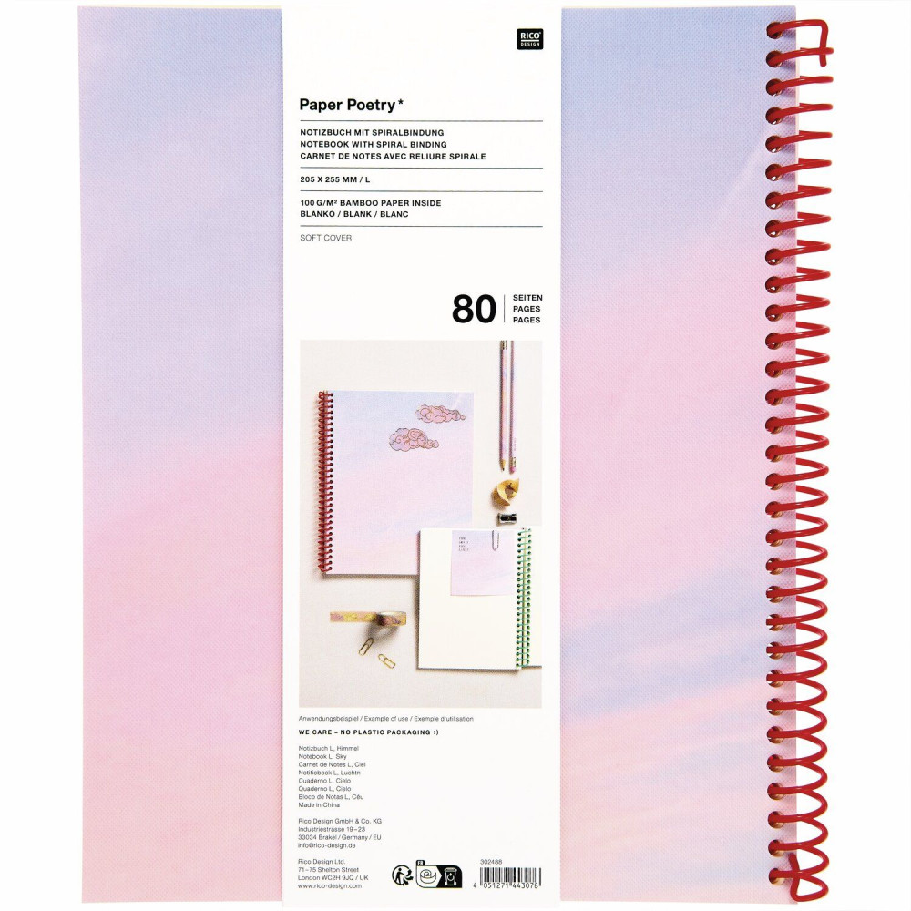 Plain spiral notebook Sky 20 x 25,5 cm - Paper Poetry - 80 sheets