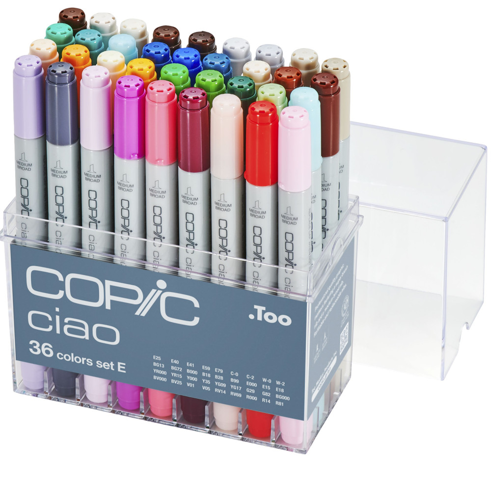 Set E of Copic Ciao dual-tip alcohol-based markers - 36 pcs