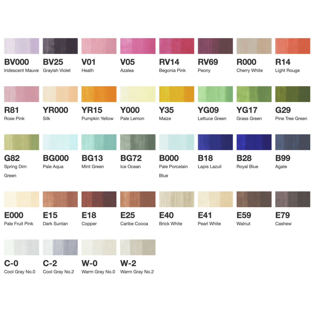 Set E of Copic Ciao dual-tip alcohol-based markers - 36 pcs