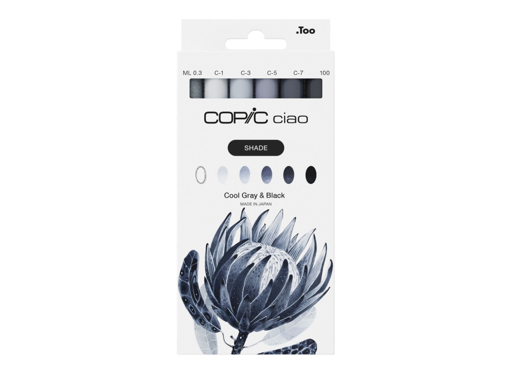 Set of Copic Ciao Shade dual-tip alcohol-based markers - Cool Gray & Black 6 pcs