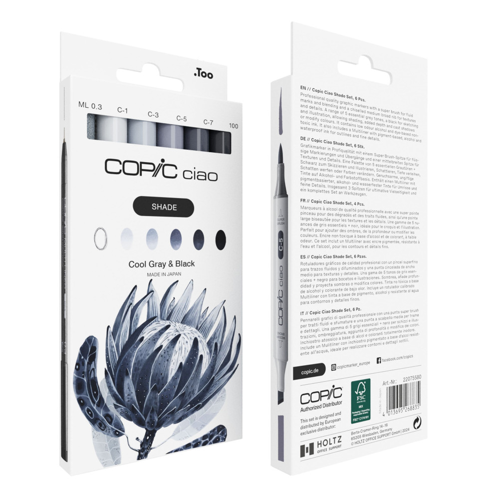 Zestaw markerów dwustronnych Copic Ciao Shade - Cool Gray & Black 6 szt.