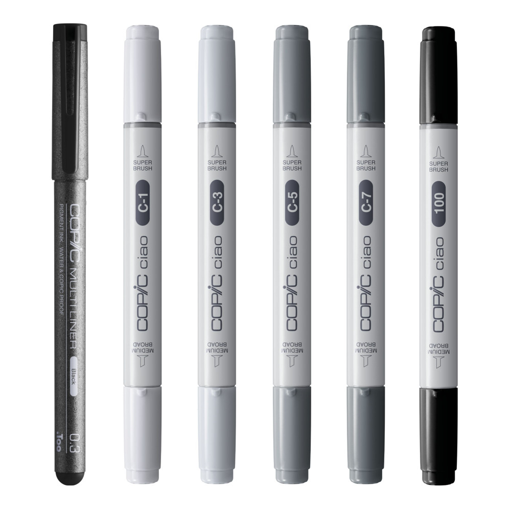 Set of Copic Ciao Shade dual-tip alcohol-based markers - Cool Gray & Black 6 pcs
