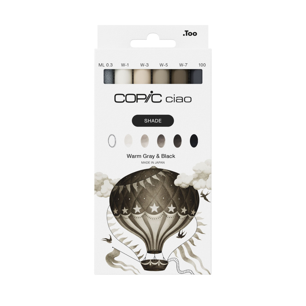 Set of Copic Ciao Shade dual-tip alcohol-based markers - Warm Gray & Black 6 pcs