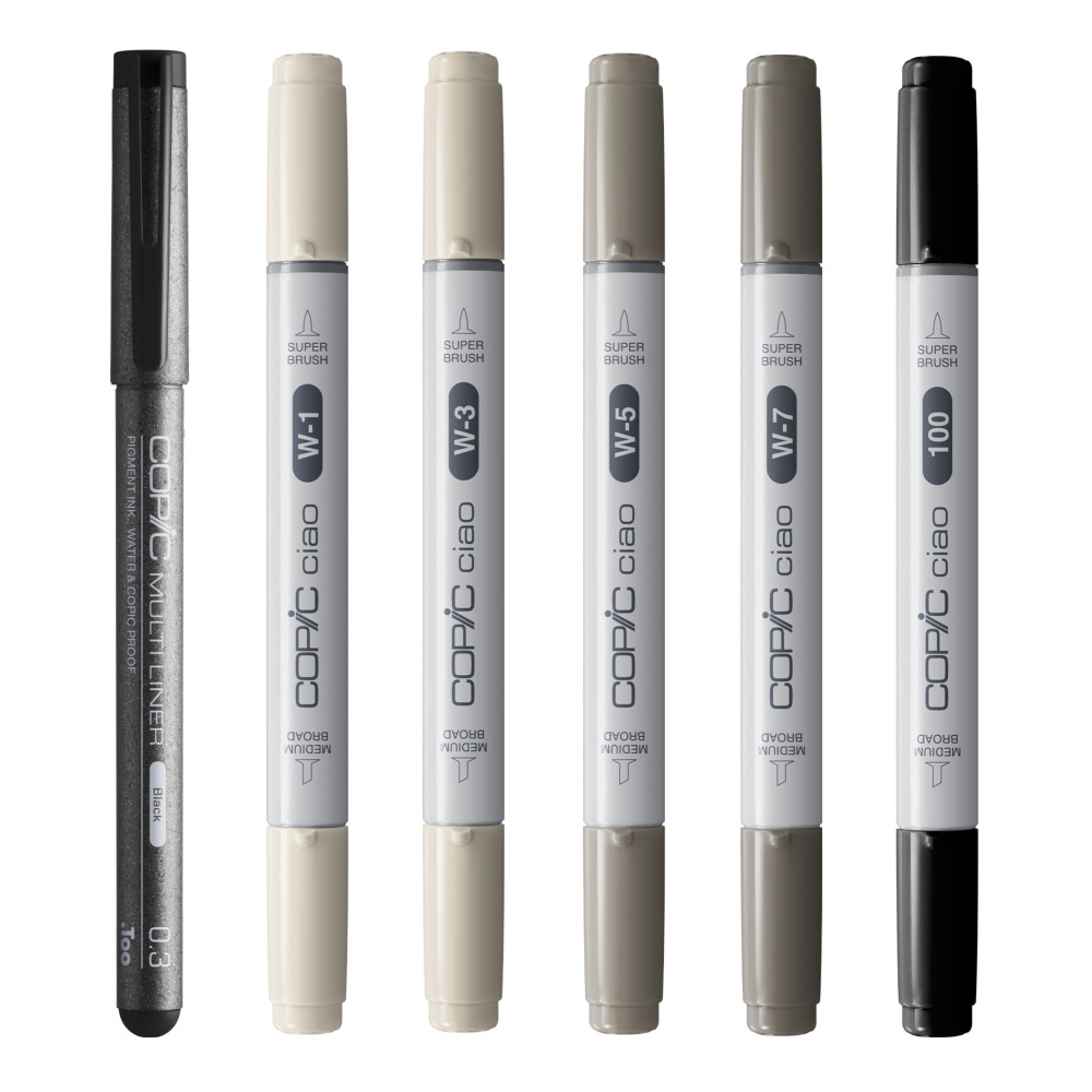 Zestaw markerów dwustronnych Copic Ciao Shade - Warm Gray & Black 6 szt.