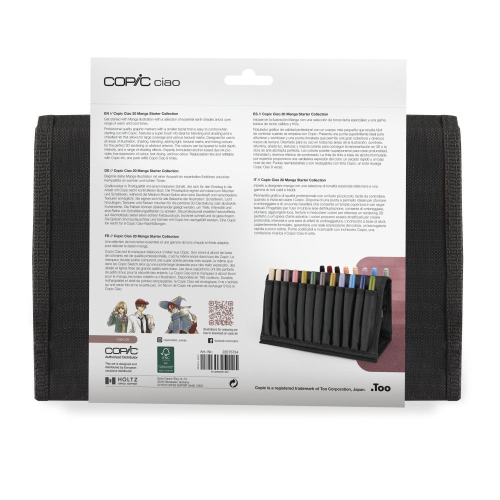 Set of Copic Ciao Manga Starter dual-tip alcohol-based markers - 20 pcs