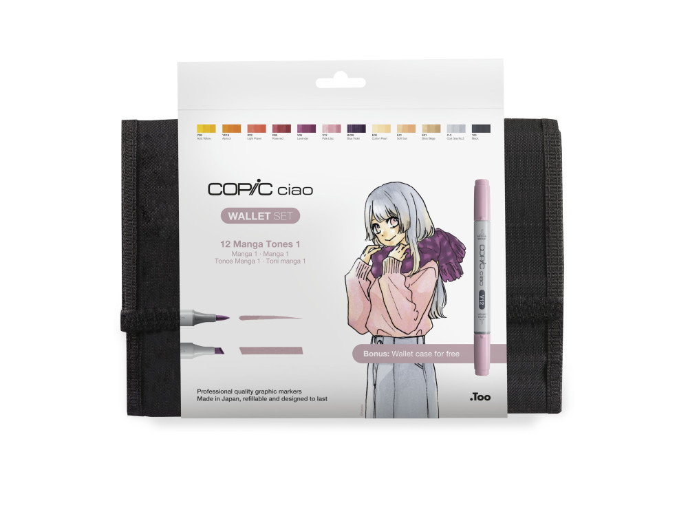 Set of Copic Ciao Manga Tones 1 dual-tip alcohol-based markers - 12 pcs