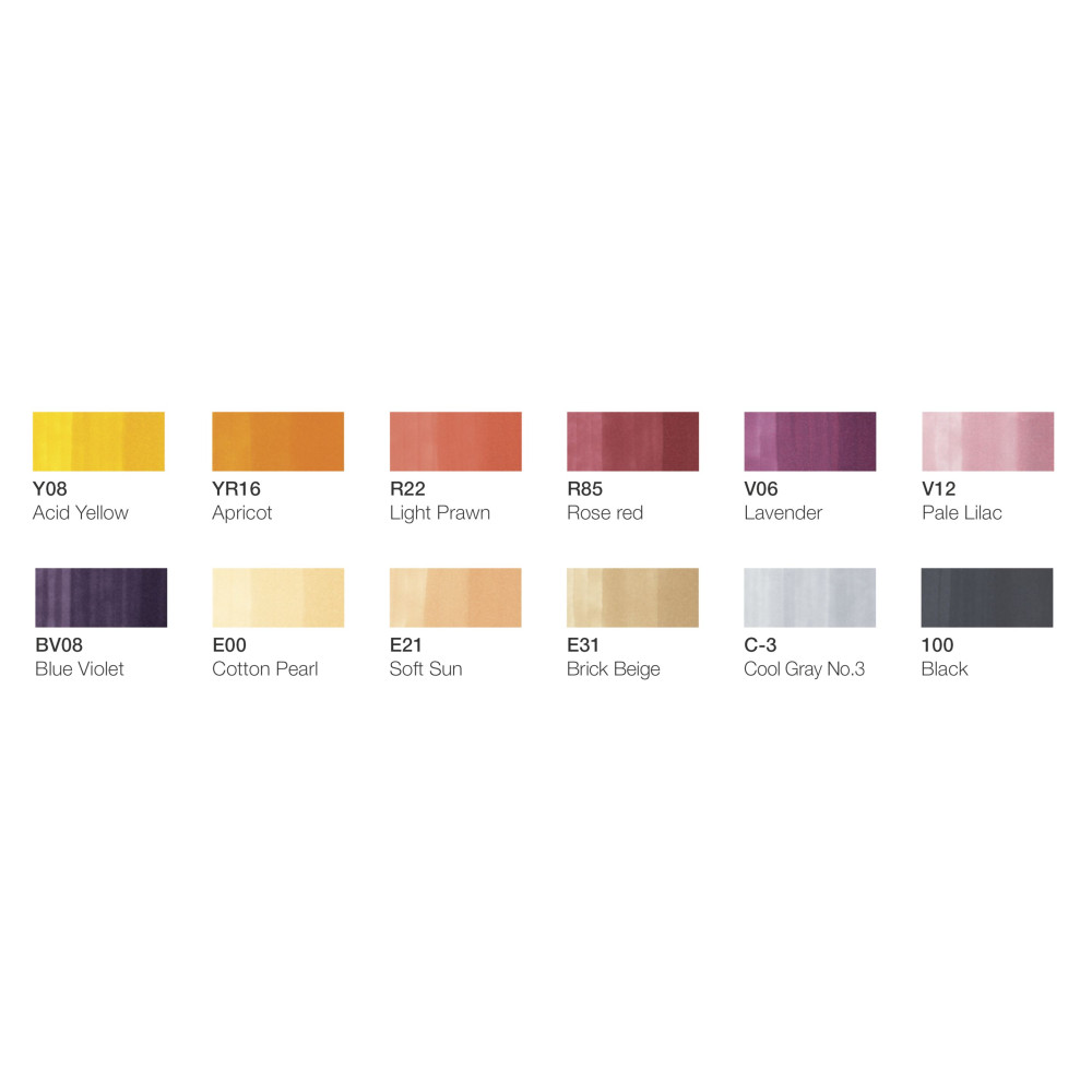 Set of Copic Ciao Manga Tones 1 dual-tip alcohol-based markers - 12 pcs