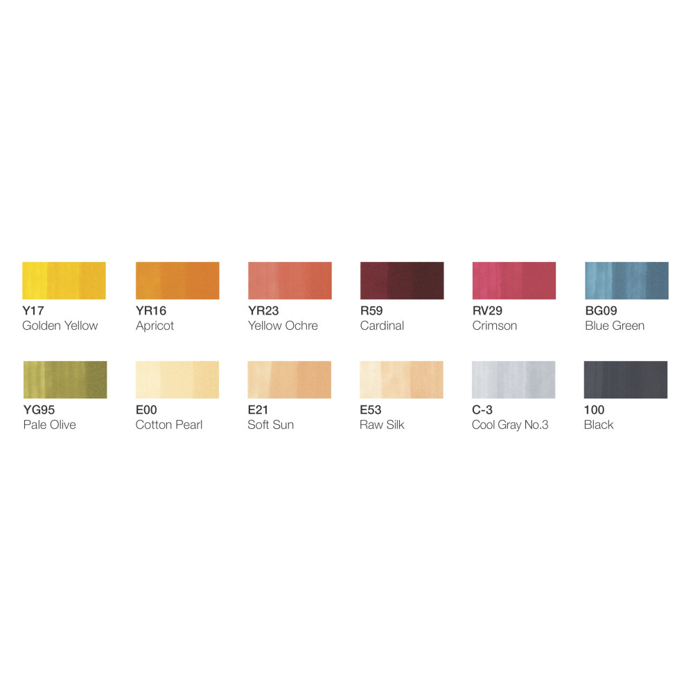 Set of Copic Ciao Manga Tones 2 dual-tip alcohol-based markers - 12 pcs