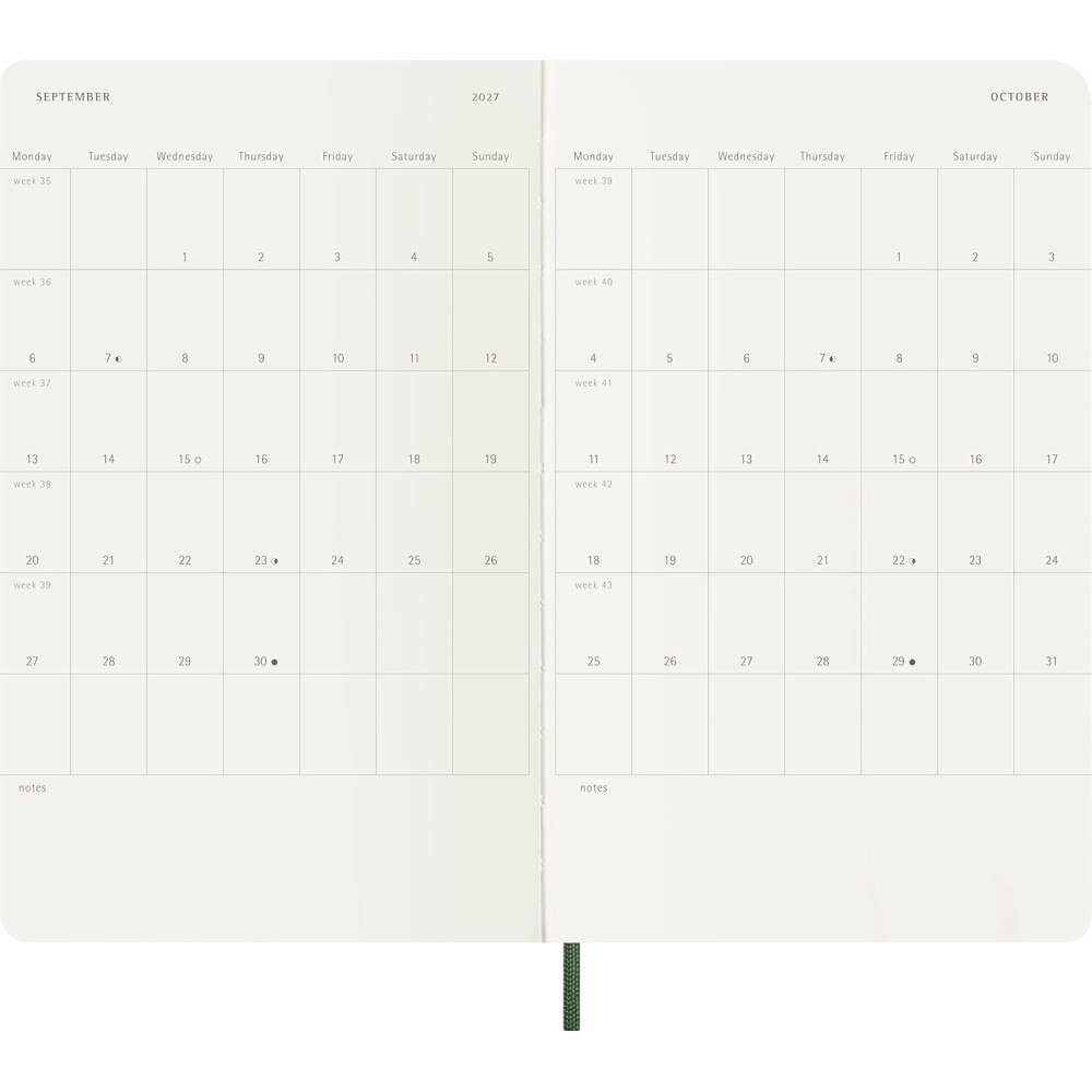 Kalendarz tygodniowy 2026/2027 L - Moleskine - Myrtle Green