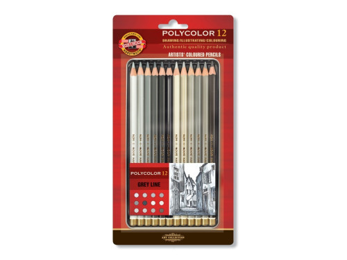 Set of Artist's Coloured Pencils 3822, 12 pcs Grey Line