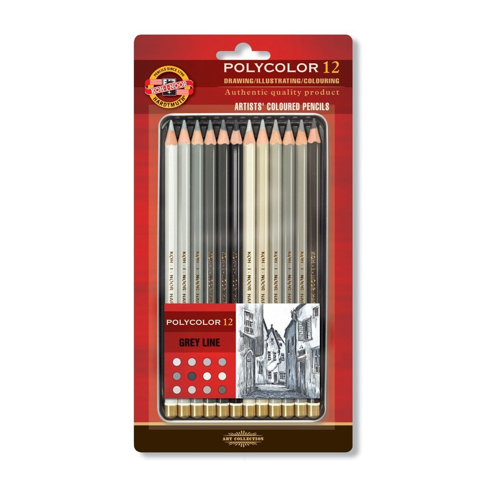 Set of Artist's Coloured Pencils 3822, 12 pcs Grey Line