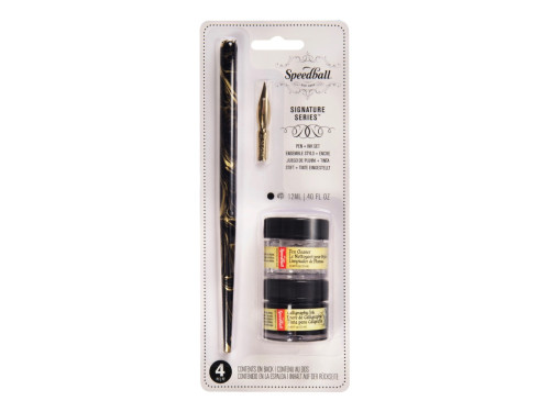 Zestaw do kaligrafii z piórem i tuszem Signature - Speedball - 4 szt.