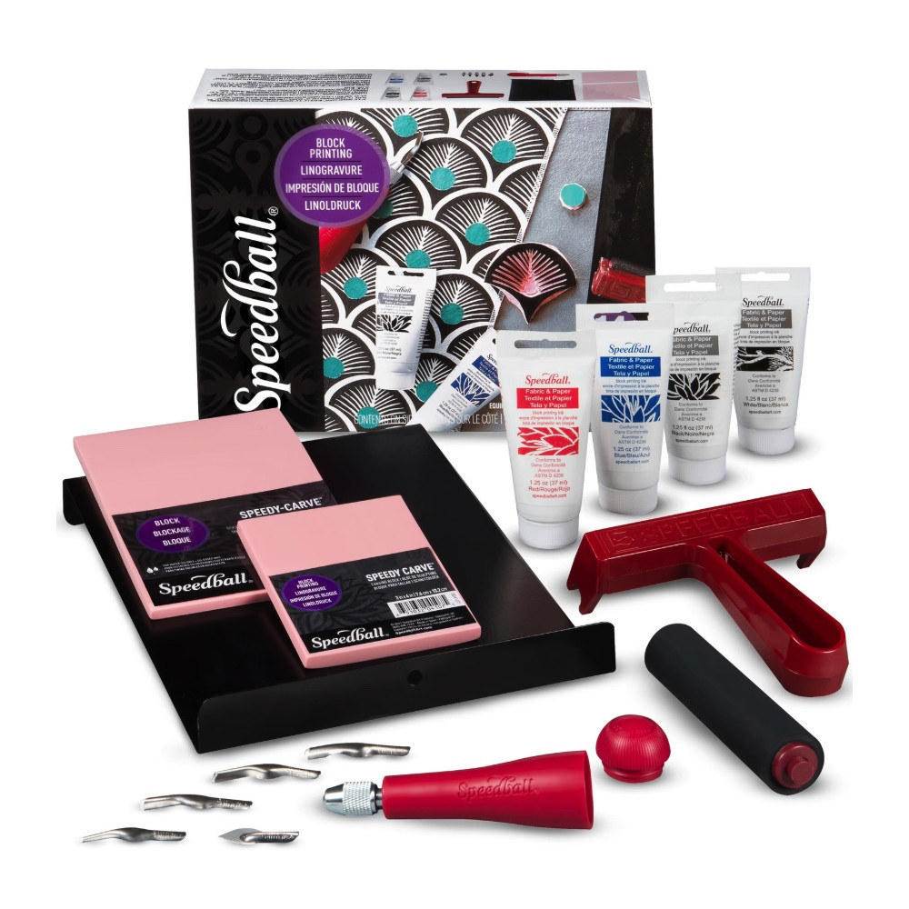 Zestaw do linorytu Fabric Block Printing Deluxe Kit - Speedball - 14 szt.