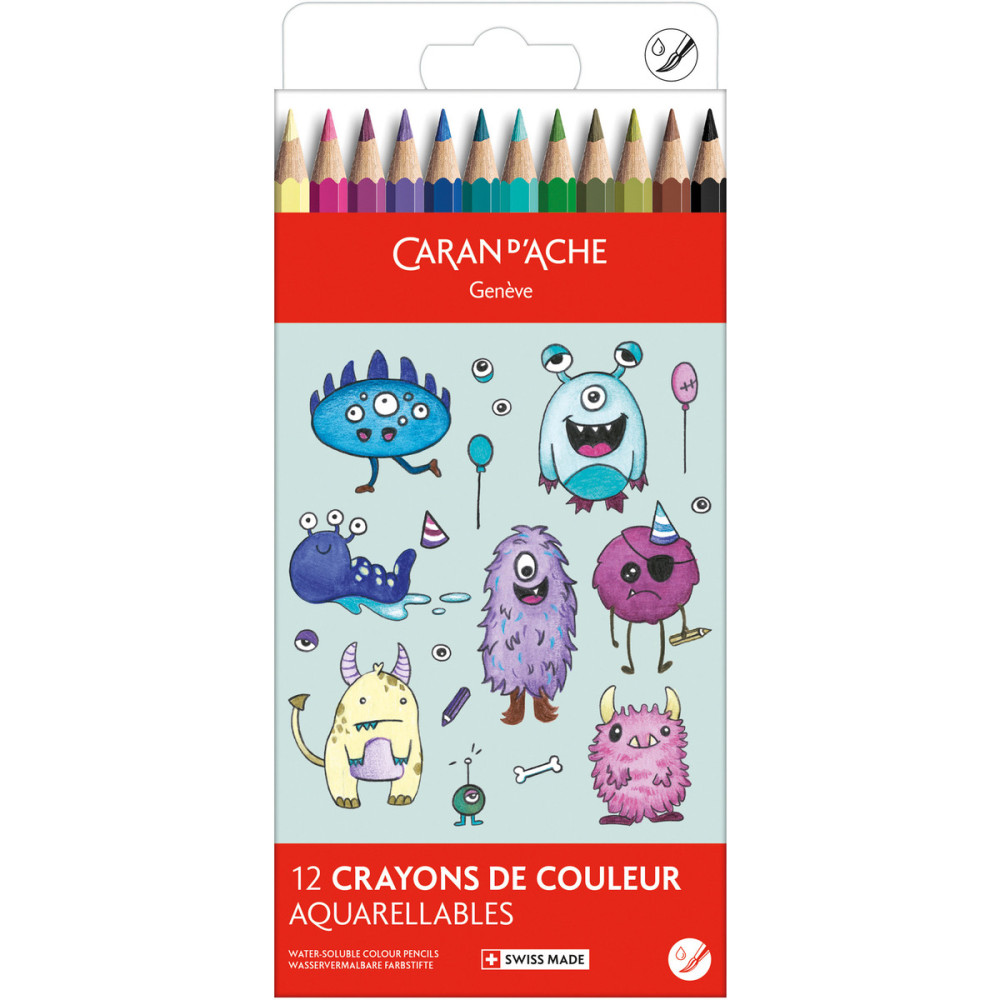 Set of watercolor Swisscolor Kawaii Monster - Caran d'Ache - 12 pcs