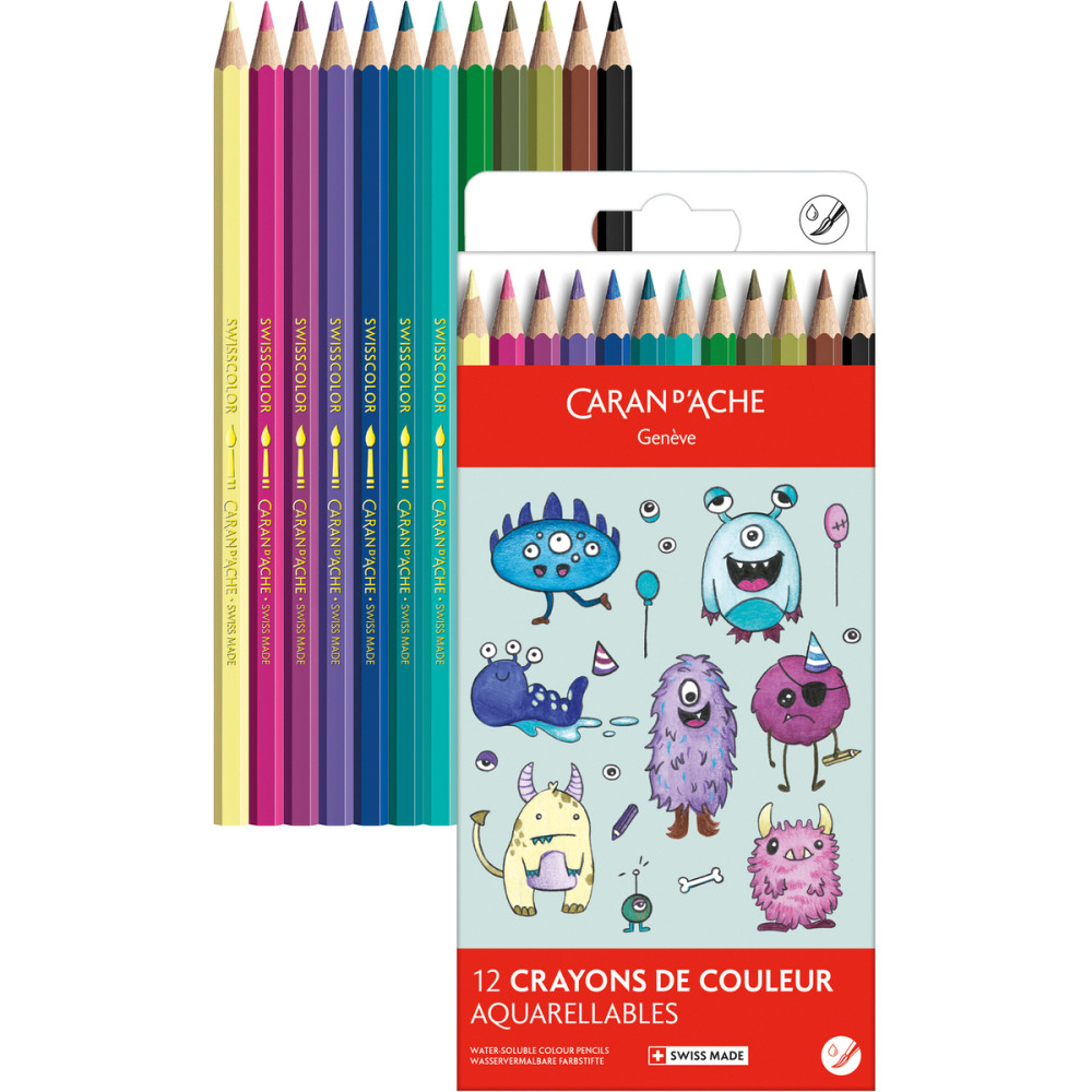 Zestaw kredek akwarelowych Kawaii Monster - Caran d'Ache - 12 szt.