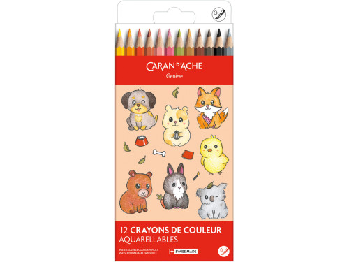 Zestaw kredek akwarelowych Kawaii Animals - Caran d'Ache - 12 szt.