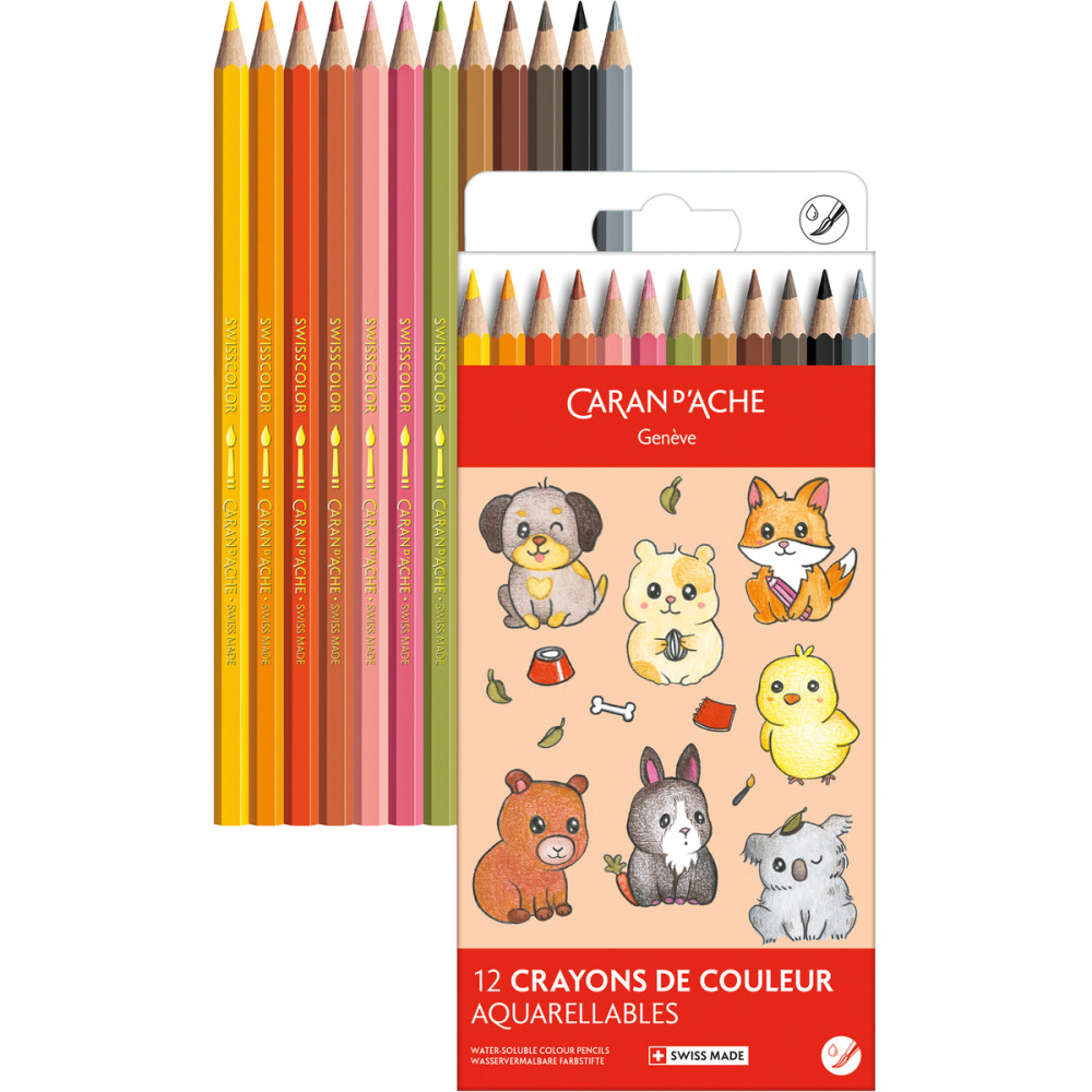 Zestaw kredek akwarelowych Kawaii Animals - Caran d'Ache - 12 szt.