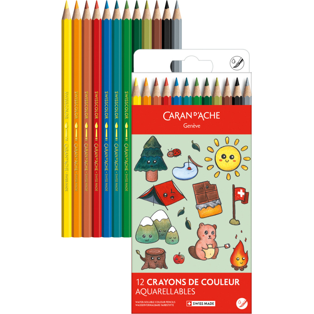Set of watercolor Swisscolor Kawaii Mountain - Caran d'Ache - 12 pcs