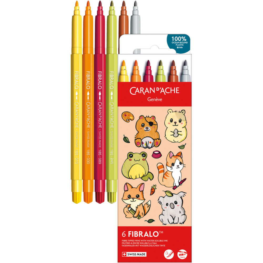 Zestaw pisaków Fibralo Kawaii Animals - Caran d'Ache - 6 szt.
