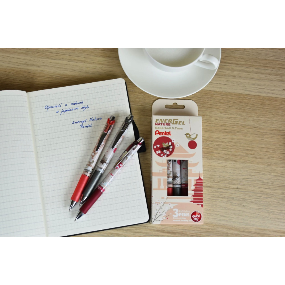 Zestaw piór kulkowych EnerGel Nature - Pentel - Light 0,7 mm 3 szt.