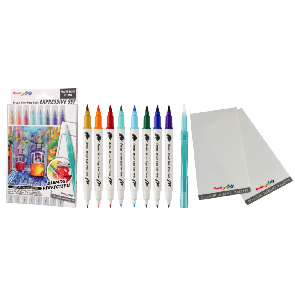 Zestaw do malowania Brush Sign Pen Twin Landscape - Pentel - 8 szt.