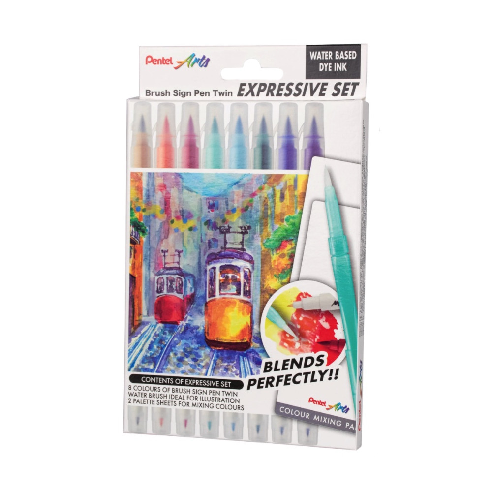 Zestaw do malowania Brush Sign Pen Twin Landscape - Pentel - 8 szt.
