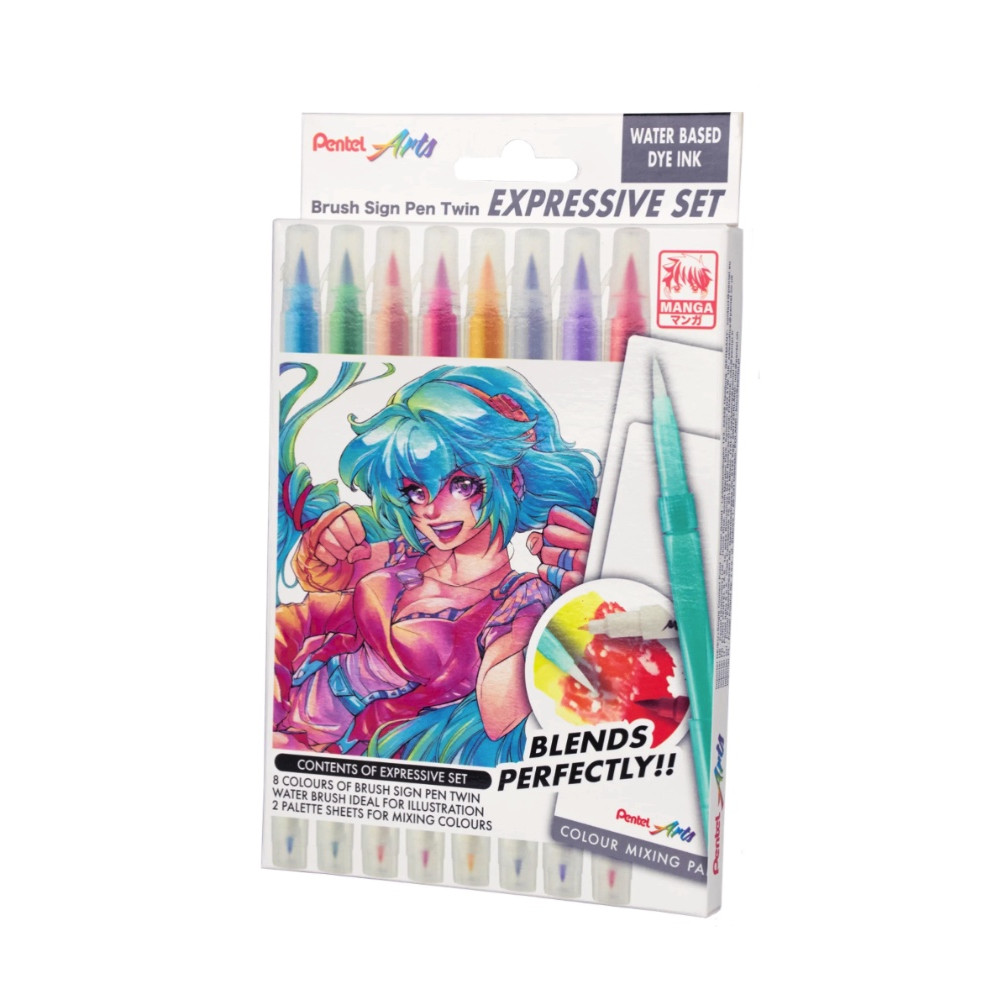 Zestaw do malowania Brush Sign Pen Twin Manga - Pentel - 8 szt.