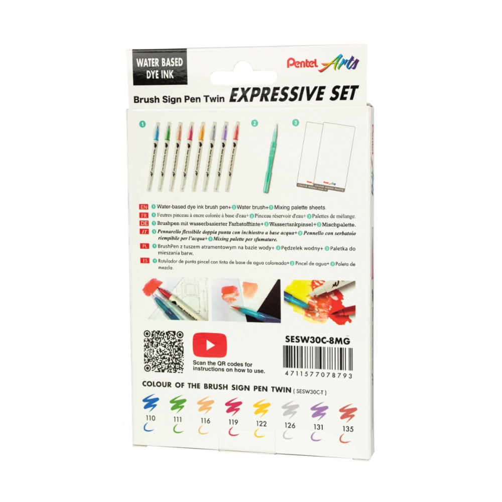 Zestaw do malowania Brush Sign Pen Twin Manga - Pentel - 8 szt.