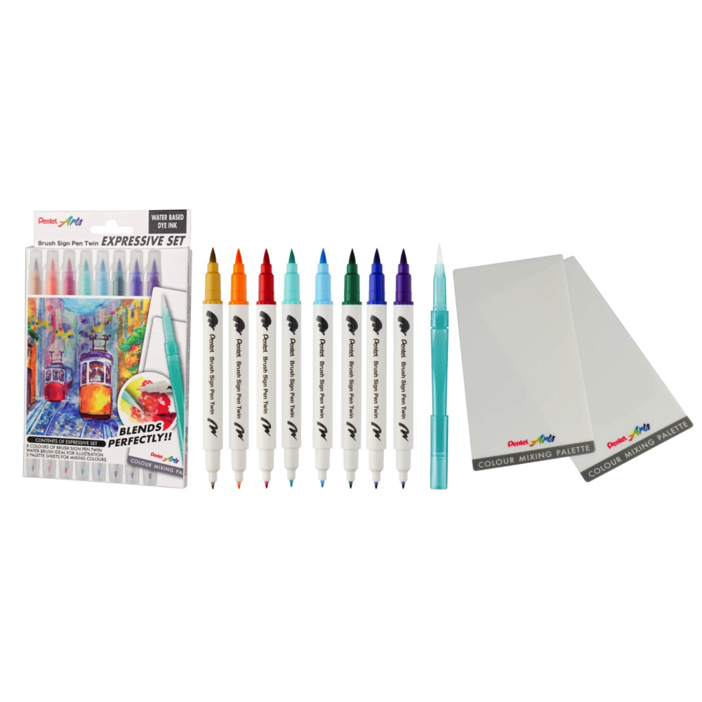 Zestaw do malowania Brush Sign Pen Twin Landscape - Pentel - 8 szt.
