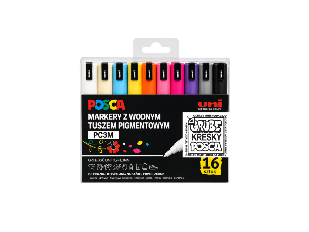 Set of Posca Paint Markers Pen PC-3M - Uni - 16 colors