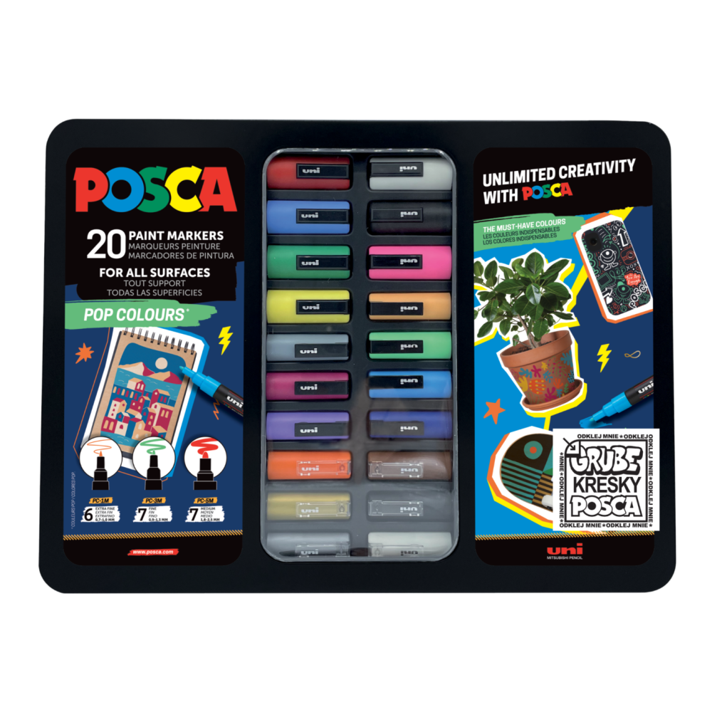 Set of Pop Colours Posca Paint Marker Pens - Uni - 20 pcs.