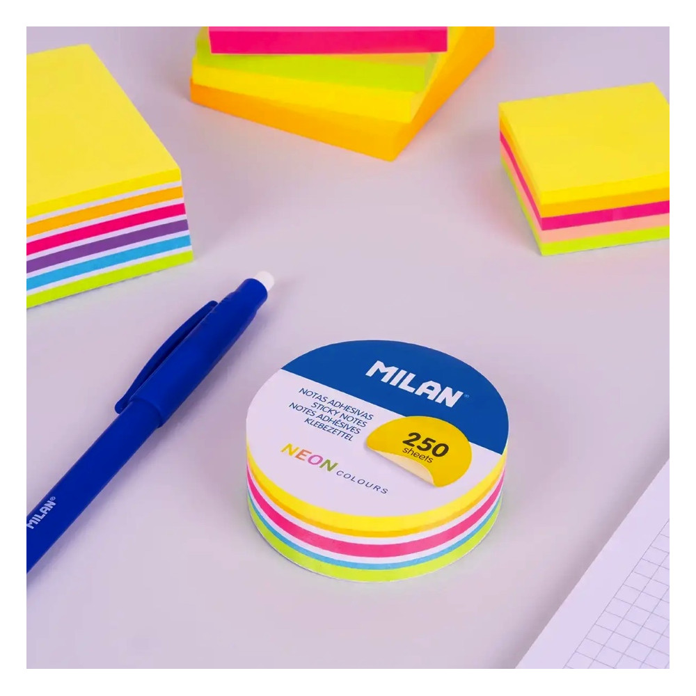 Karteczki samoprzylepne okrągłe - Milan - Fluo 6,7 cm 250 szt.