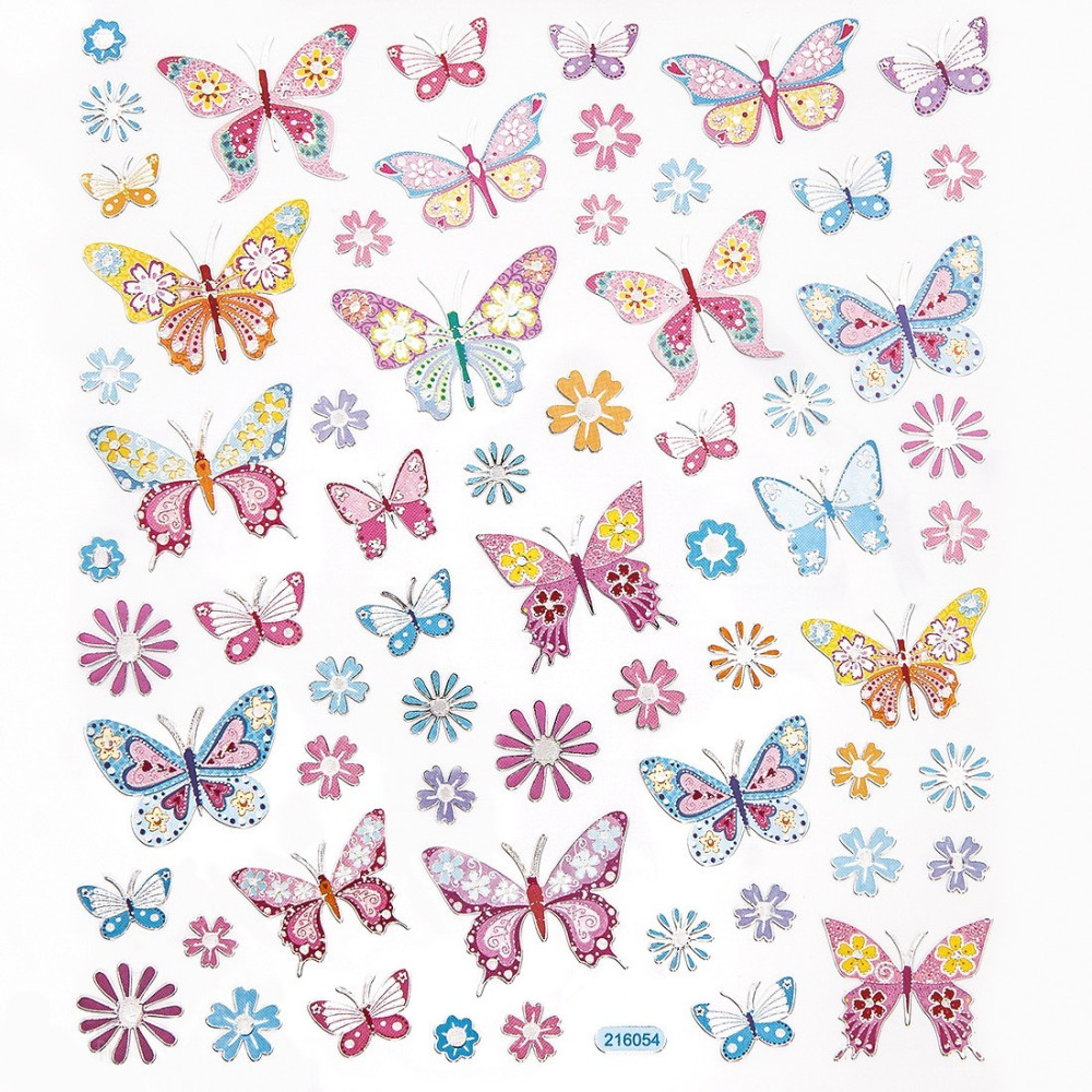 Naklejki ozdobne - DpCraft - Pastelowe motyle i kwiaty, 63 szt.