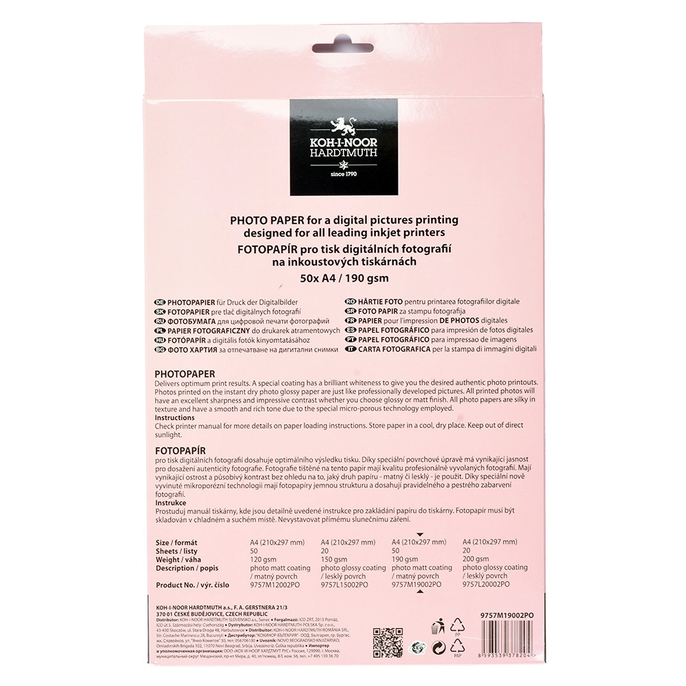 Papier fotograficzny matowy A4 - Koh-I-Noor- 190 g/m² 50 ark.