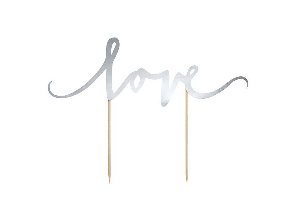 Cake topper Love - silver, 17 cm, 1 pc.