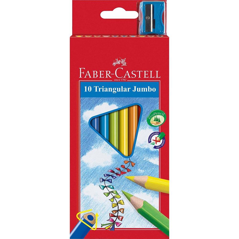Jumbo crayons triangular 10 colors + pencil sharpener - Faber-Castell