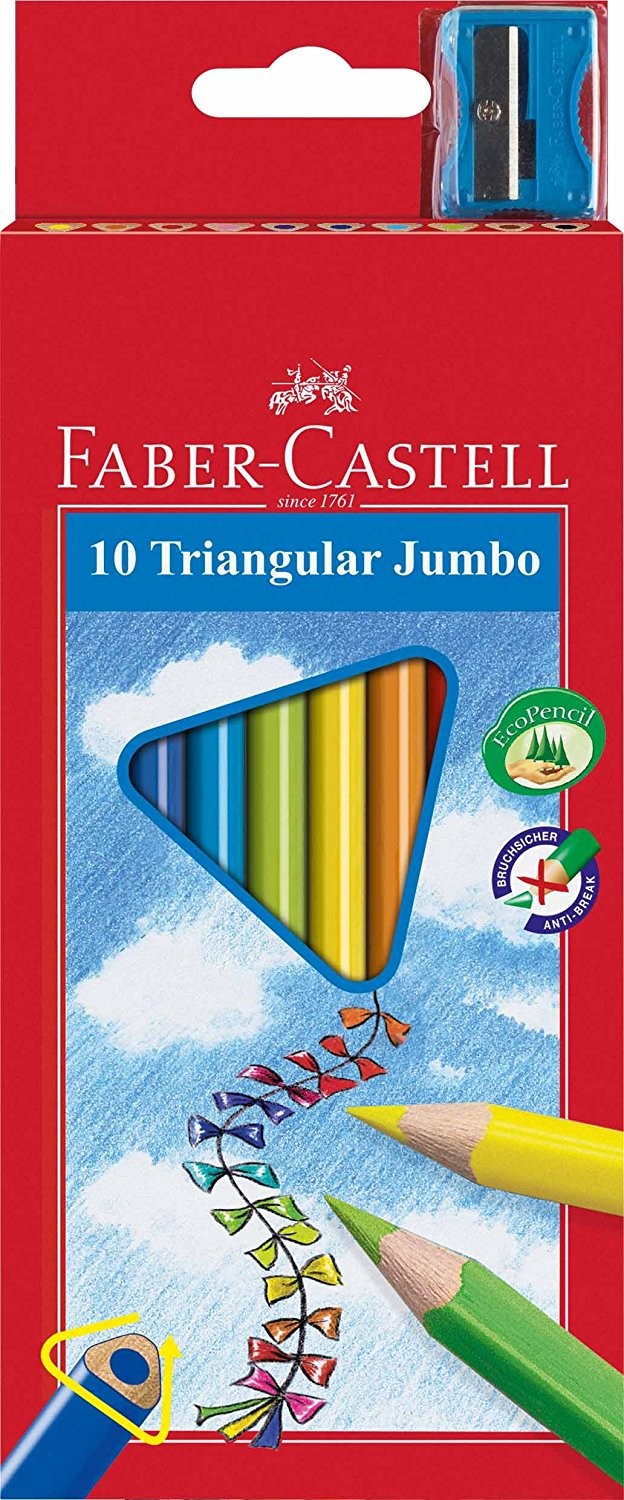 Kredki Trójkątne Jumbo Temperówka Faber Castell 10 Kolorów