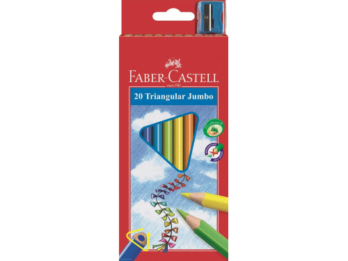 Kredki trójkątne Jumbo + temperówka - Faber-Castell - 20 kolorów