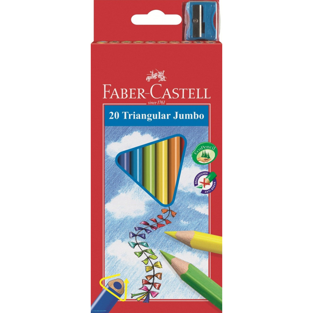 Kredki trójkątne Jumbo + temperówka - Faber-Castell - 20 kolorów
