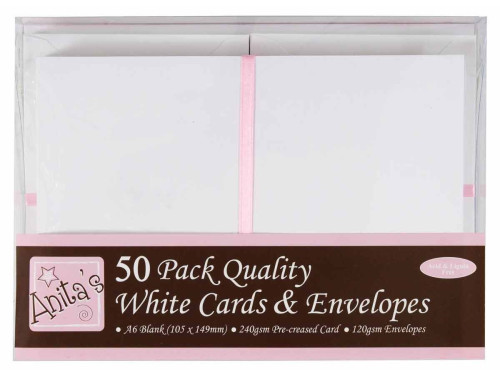 A6 Cards & Envelopes Set - Anita's - White, 50 pcs